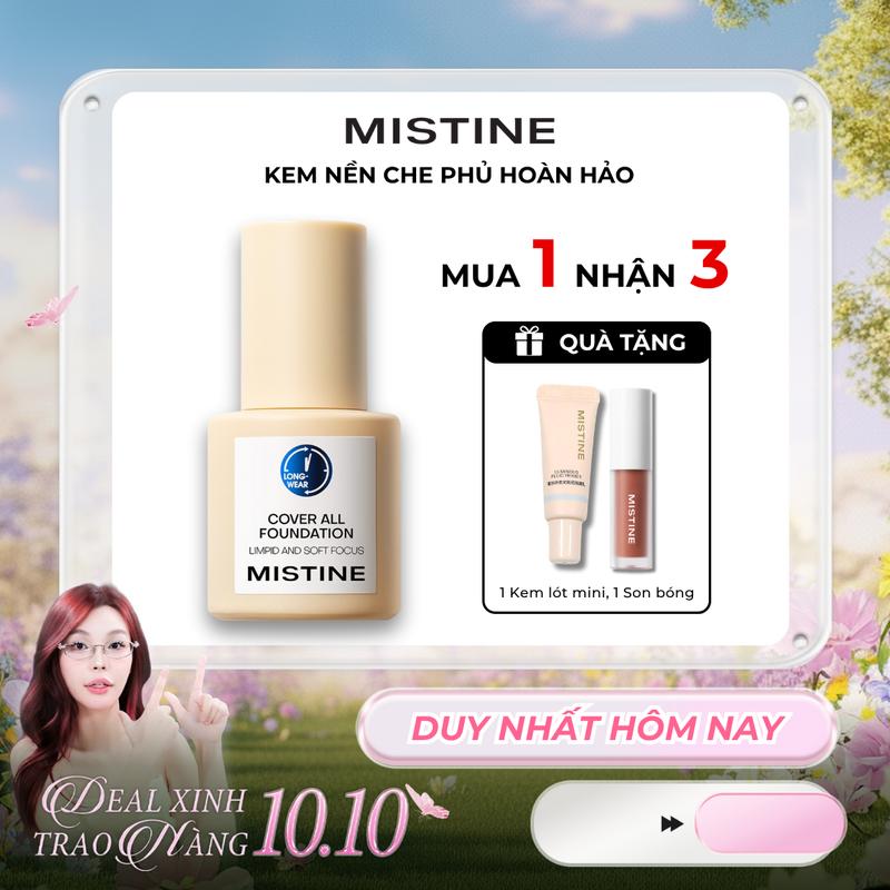【Hứa Ngân MUA 1 NHẬN 3 | Kem Nền Mistine Foundation 30g Bền Màu Lâu Trôi - Kiềm Dầu Tốt + [TẶNG] 1 Son bóng + 1 Kem lót