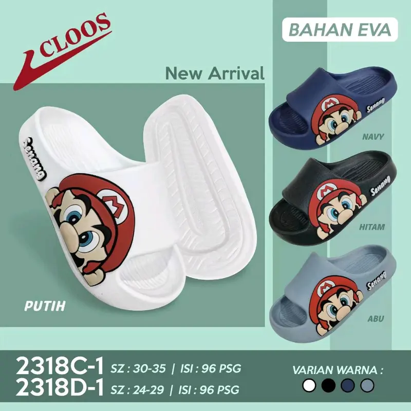 Cloos Sandal Anak Laki Selop Motif Mario Fashion Karet 0