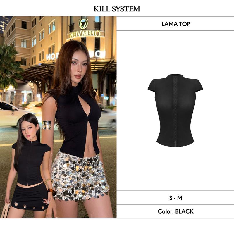  Áo thun mắc cài dáng corset chất umi dày dặn sexy tôn dáng LAMA-  KILL SYSTEM 