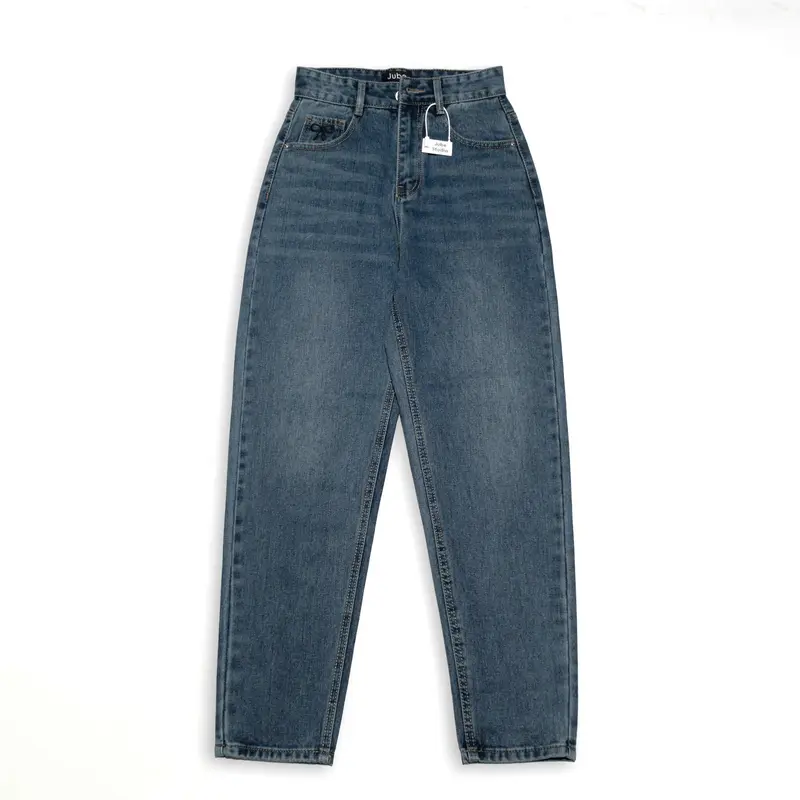 (VẢI QC-CAO CẤP) Quần Baggy Jean Nữ Kiểu Dáng Trơn Thêu Nơ Lưng Cao Vải Không Co Giãn Chất Mềm 5