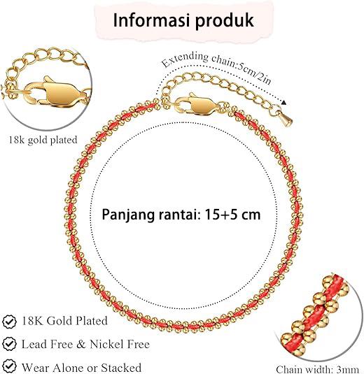 Gelang pasangan gaya kuno dari baja titanium 18K, tenunan tangan untuk wanita dan pria, gelang keberuntungan yang bisa disesuaikan panjangnya 15+5 cm, gelang emas/ hitam sederhana, aksesori modis, juga bisa digunakan sebagai gelang kaki