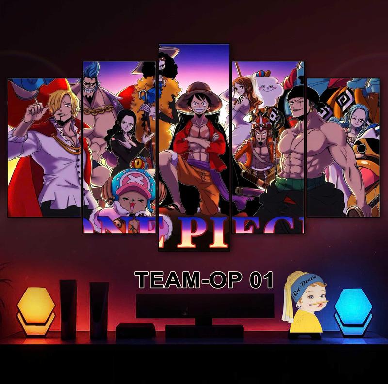 Tranh Team Luffy Băng Hải Tặc Onepiece - Bộ Ghép 5 Tấm Dán Tường Cán Nhựa Fomex 5mm Dán Keo Chuyên Dụng Trang Trí Nhà Cửa, Decor Phòng Học, Phòng Khách, PC Gaming Rư  Meme
