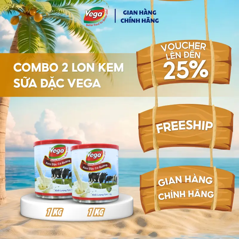 Combo 2 lon VEGA kem đặc  1kg - Nhập Khẩu Malaysia thơm ngon, béo ngậy condensed milk