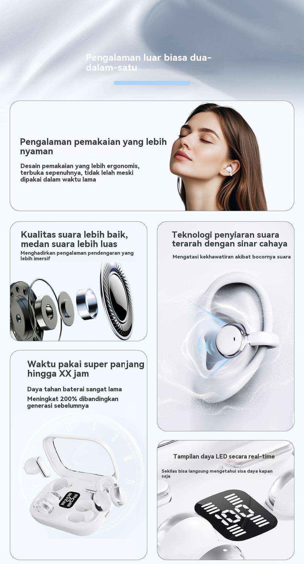 【Dua pasangan headphone】Q10 Bluetooth TWS nirkabel Earbud kualitas tinggi suara klip telinga + In-ear earphone ultra panjang jangka hidup pengurangan kebisingan headphone nirkabel olahraga headset game latensi rendah dengan LED digital