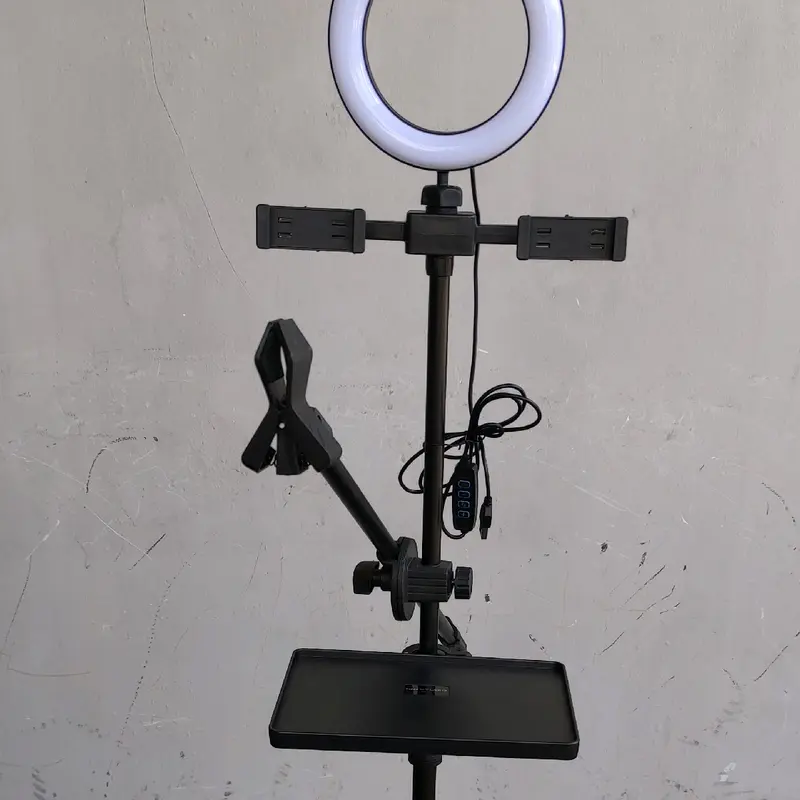 PAKET TRIPOD LIVE STREAMING STAND AUDIO HOLDER 2HP RING LIGHT HOLDER PANJANG STAND RINGLIHT CAMERA LED PAKET TRIPOD TRAY SOUNDCARD DUDUKAN SOUND CARD KOMPLIT 5