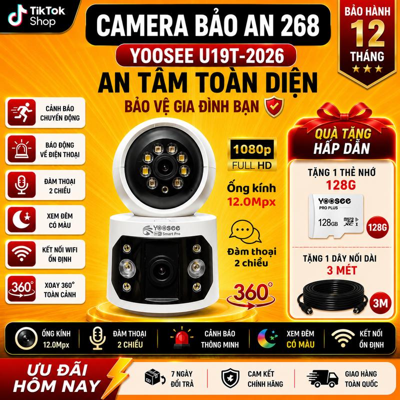 Yoosee Camera WIFI 2 Mắt Xoay 360 Độ + thẻ 128G lưu 20 ngày