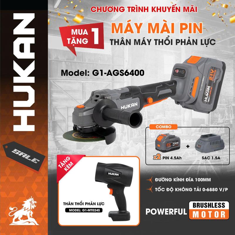 MUA BỘ TẶNG THÂN MÁY THỔI Máy mài pin 6400RPM Hukan chính hãng 3 cấp chỉnh tốc đầu lưỡi 100mm động cơ không chổi than
