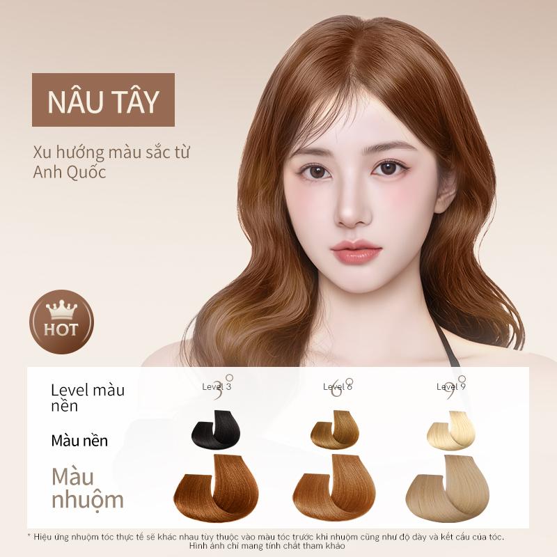   GLAMEE  Kem Nhuộm Tóc Màu Nâu Tây PG008 - Không cần tẩy Tặng bộ 10 món nhuộm tóc Lên màu chuẩn Thành Phần Thực Vật An Toàn Giàu Dưỡng Chất Cho Tóc Dễ Dàng Tự Nhuộm Tại Nhà 