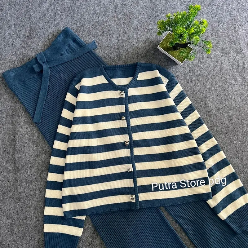 oneset calya outher crop cardi + kulot rajut premium 3