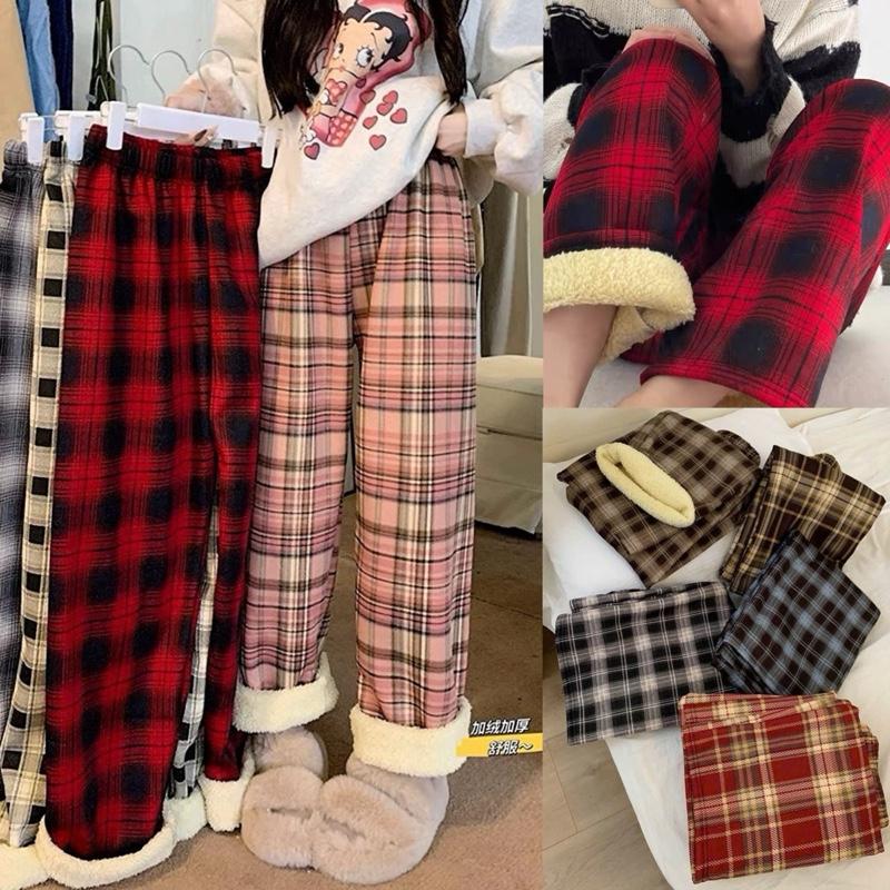 [LOẠI ĐẸP] Quần Kẻ Caro Ống Rộng Lót Lông Dày Dặn Mềm Mịn Dáng Unisex Cho Nam, Nữ Ấm Áp Pants Ong Women quần
