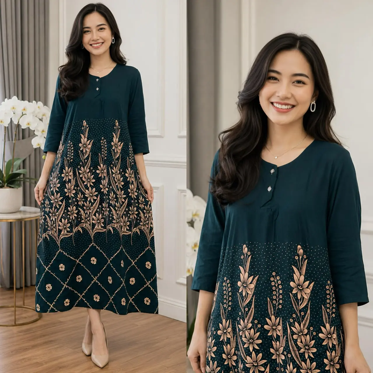 Daster Lengan Panjang Murah Kekinian Busui Bumil Pekalongan Rayon Santung Standar Busui Friendly Kancing
