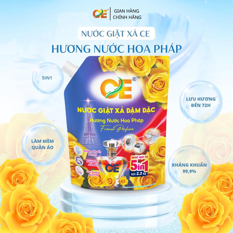 3KG Nước Giặt Xả Đậm Đặc CE 5in1 Hương Cúc La Mã, Hương Hoa Anh Đào, Hương Cá