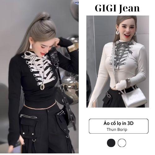 Áo Thun Nữ In 3D Cổ Lọ Thun Borip Mịn Tay Dài Xỏ Ngón 26 Nữ Women Dáng Ngắn áo cổ lọ ủ kem Top Nhung Voi Sơ Mi