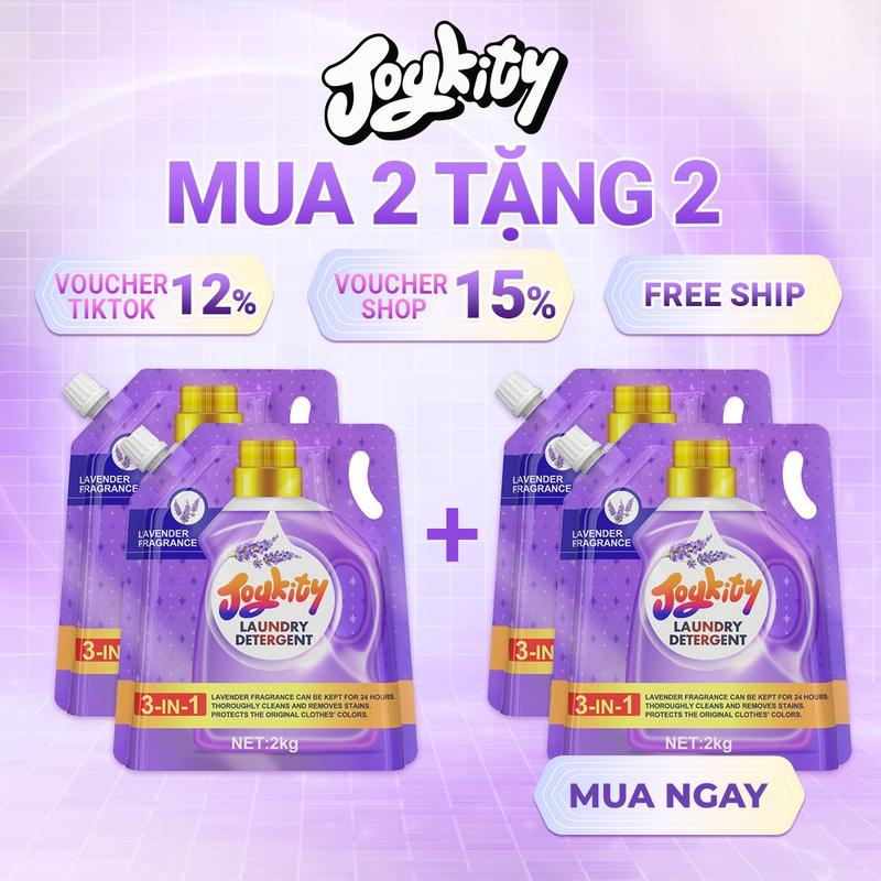 [MUA 2 TẶNG 2] Nước Giặt Xả Joykity Hương Lavender (Túi 2kg) Lưu Hương Thơm Lâu / Dịu Nhẹ An Toàn Cho Da / Làm Sạch Tốt / Làm Bền Màu Quần Áo