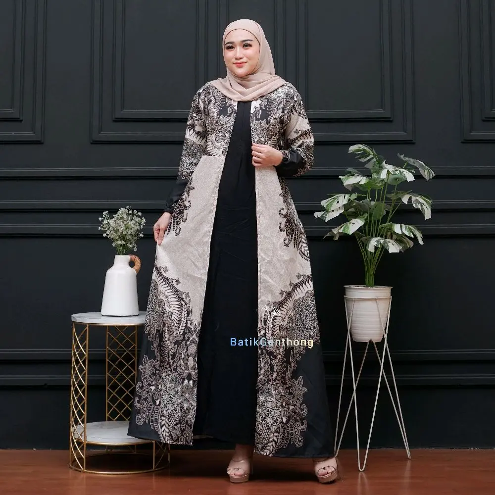 Gamis Batik Kondangan Kombinasi Motif Shasana  LD100 LD110 LD120 LD130 Baju Wanita Muslimah Busui Jumbo Terbaru Cantik