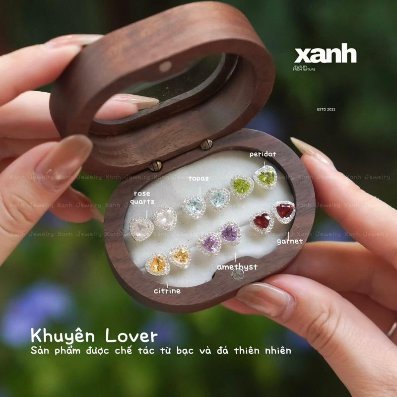  Khuyên tai Lover Trái tim đá đa sắc thiên nhiên Topaz Citrine Garnet Amethyst Peridot ngũ hành lấp lánh xinh đẹp - Xanh Jewelry Voi Hoa đá garnet đỏ Voan 