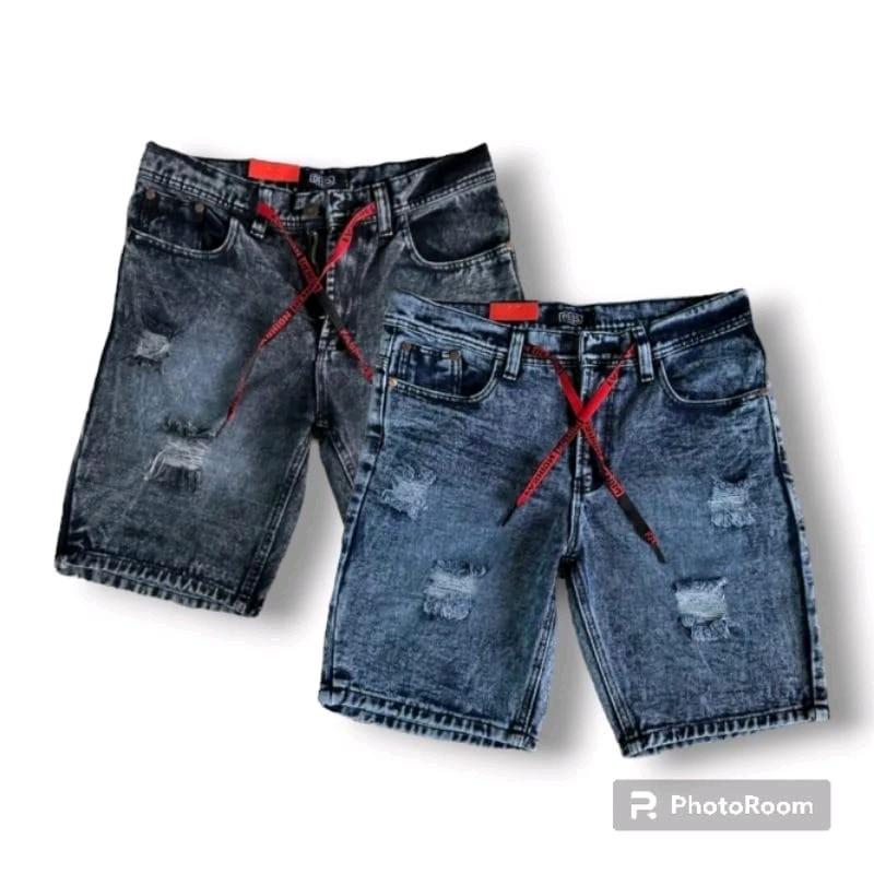 Celana Jeans Pendek Sobek Pria Wisker Jeans Pendek Ripped Robek Pria Premium Distro NEW 6