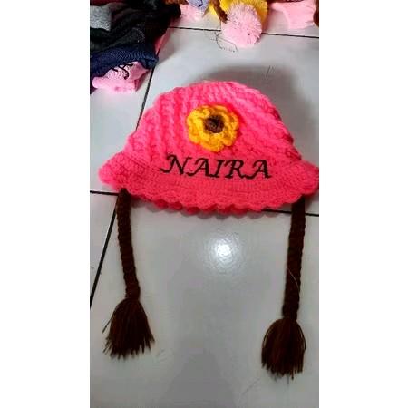 kupluk kepang wig motif pita bunga/kupluk kepang anak perempuan bisa pake nama Bayi 8