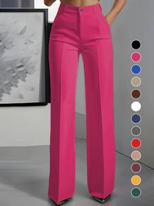 Pantalones de traje para mujer de cintura alta con caída y pierna recta, diseño simple; atuendo casual elegante para negocios, cómodo y estiloso