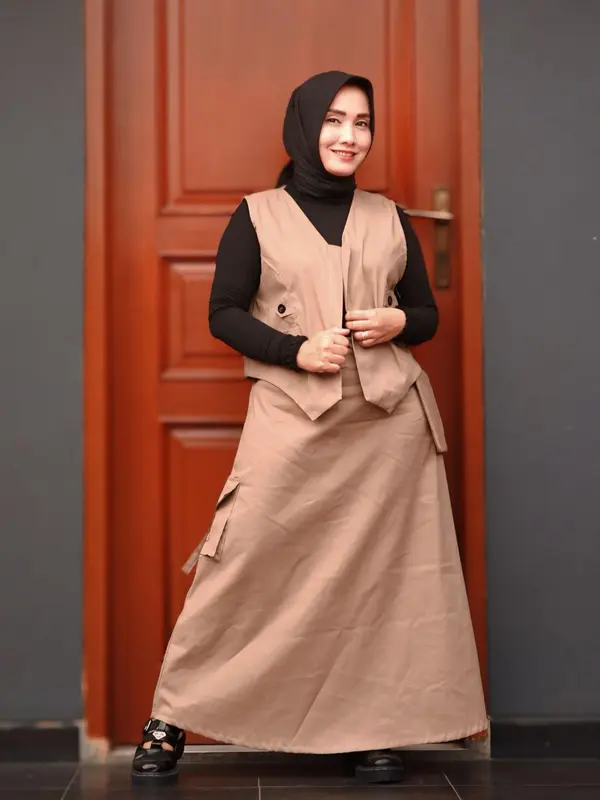 One Set Ohara Cargo Bahan Katun Import Setelan Wanita Rompi kekinian Style Muslim Lembut Nyaman 2
