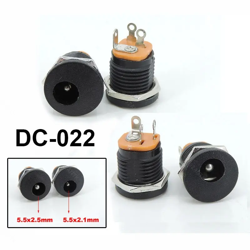 10pcs DC-022 5.5mm 2.1mm 2.5mm  DC female mount Power plug Jack Connector Panel Mounting Socket 5.5-2.5 Black  AN1A