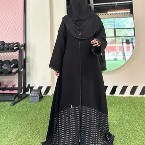 Abaya Amara Jetblack Motif dan Manik Taburan untuk Wanita Muslim - Hitam, Dress, Syari, Basic, Turki, Mewah, Casual, Kombinasi, Gamis