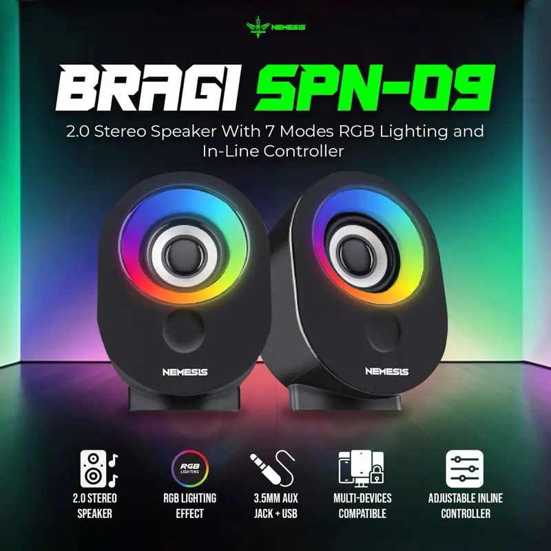 NYK Nemesis SPN09 SPN-09 BRAGI Wired Gaming Speaker 2.0 Stereo RGB 1