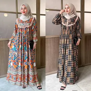 Faradina Exclusive Raisa Dress Gamis Motif Premium Aksen Rempel List Button Kancing Bungkus Busui Friendly Diamond Muslim