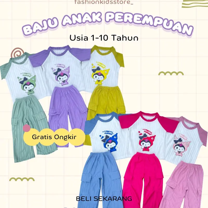 Setelan Anak Kuromi Knit Cargo Perempuan Usia 1-10 Tahun Size 246810 - Katun - Bayi 0