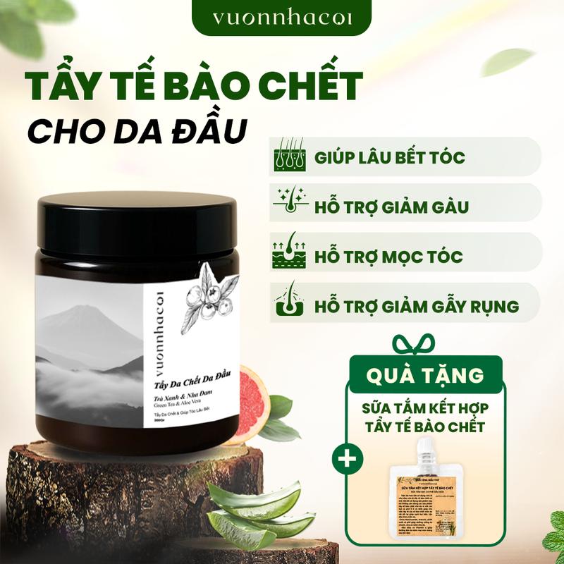 TẶNG TÚI SỮA TẮM 30ML Muối Tẩy Tế Bào Chết Da Đầu Vườn Nhà Cội Có Hạt Peptide & Kẽm Hỗ Trợ Giảm Dầu Nhờn và Làm Sạch Da Đầu - 300g