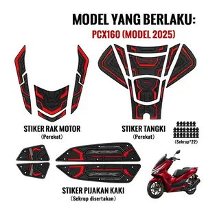 【Stok Ready 24 Jam】Aksesoris Lengkap Cocok Honda PCX 160 ABS CBS 2025 Karpet Lantai Deckpad Tankpad Variasi Bahan Karet Awet