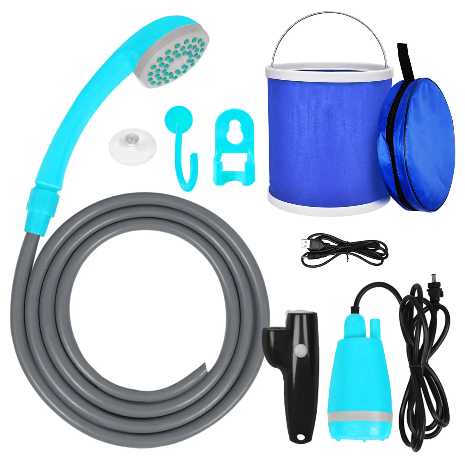 Outdoor Portable Camping Shower Kit with 2.5-3.5L/min Water Discharge 2m Hose USB Charging 30-60min Battery Life Zipper Bag Camp