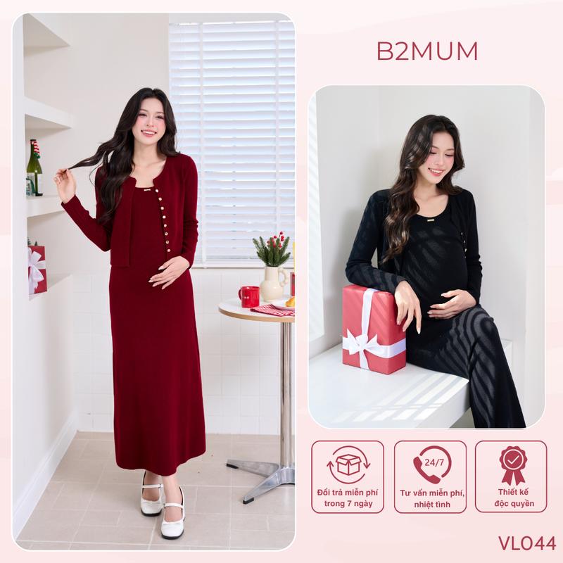  Set Váy Len Bao Gồm Áo Cardigan Và Váy Dành Cho Mẹ Bầu  Không Bầu - Dự tiệc Đón Giáng Sinh Ấm áp tinh tế dễ phối Ruby Set VL044 B2MUM 