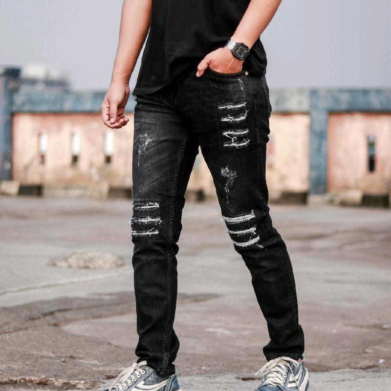 Celana jeans sobek pria black Panther XO21 / celana jeans panjang pria sobek Denim Slim Ripped Hitam Nyaman Slimfit Skinny Stretch Melar 1
