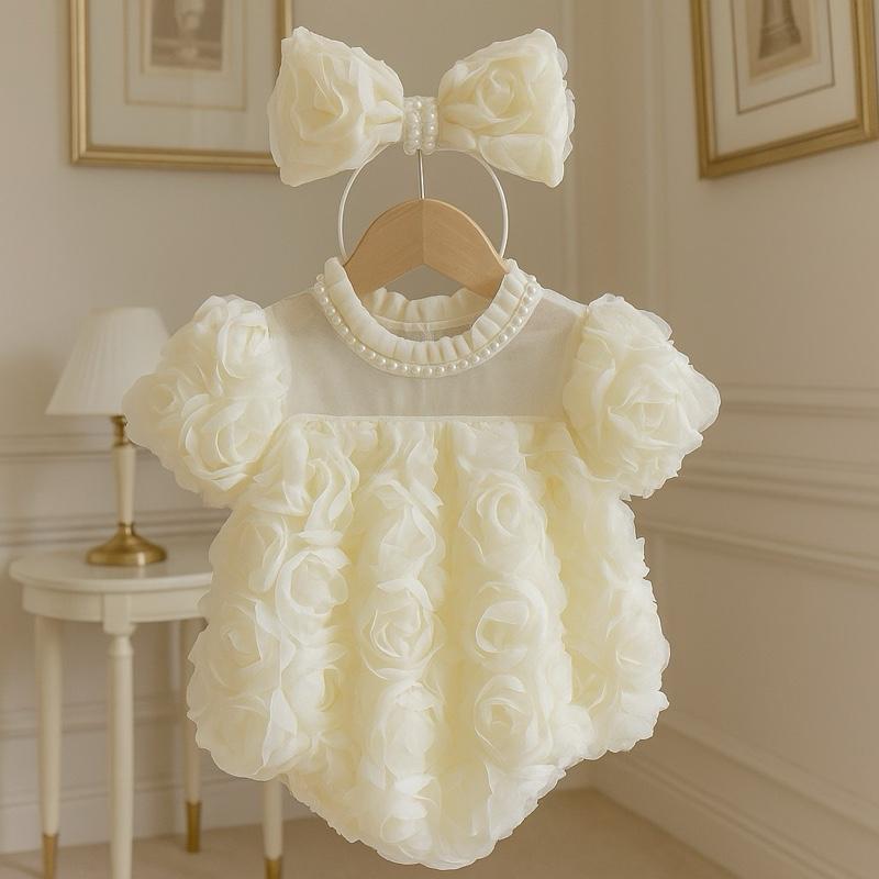 [HOT] Body Hoa Hồng Nổi 3D Tay Phồng Ngực Kính Cao Cấp Style Hàn Quốc Kèm Cài Cho Bé 3-12kg