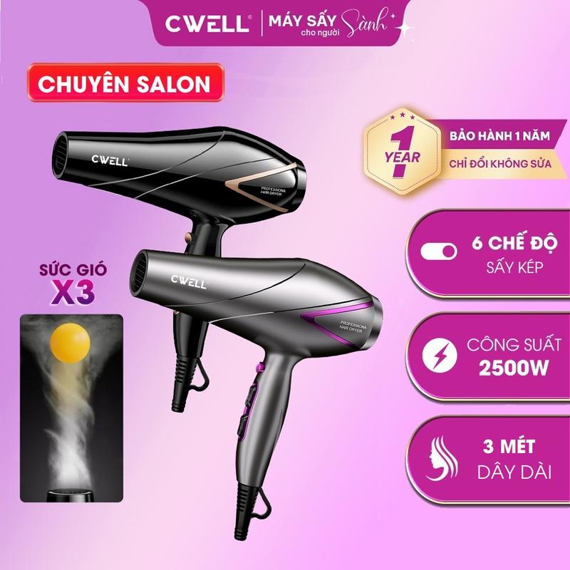 Máy sấy tóc CHUYÊN SALON công suất lớn 2500W CWELL 6 chế độ sấy kép động cơ xoay chiều AC siêu khoẻ hệ thống kiểm soát nhiệt hiện đại dây điện dài 3M - KÈM ĐẦU SẤY C09HD Women Nữ