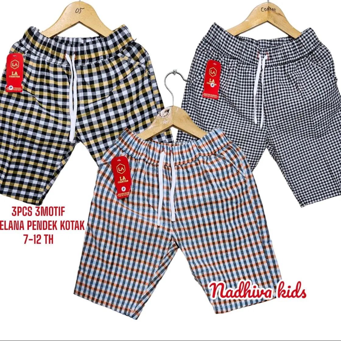 Celana Pendek Kotak Anak Cowok Cewek 3-15 TH (Random Warna) Katun Santai Low Waist Pinggang Tinggi Polos Anak-Anak Lutut Laki-Laki hawai Fashion
