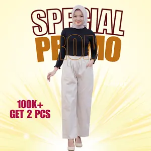 RacunOutfitPkl - Special Promo Paket Bundling 130ribu+ Dapat 2pcs Celana Kulot Panjang Wanita Korean Long Pants Jumbo Bahan Katun Twill Premium Stretch Tebal Pinggang Full Karet