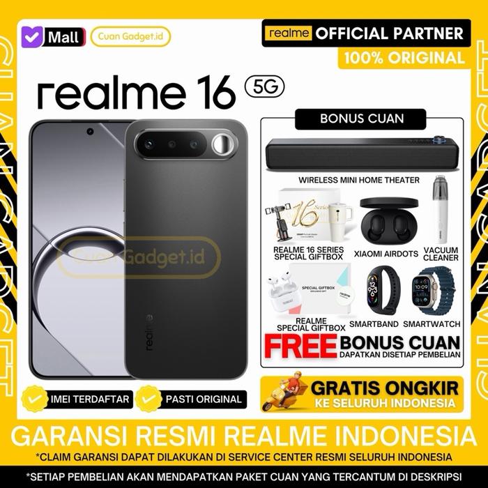 Gambar REALME 16 5G 12/256 REALME16 5G 8/256 GARANSI RESMI INDONESIA - 8/256 AIR BLACK, TANPA BONUS dari Cuan Gadget.id Kota Bekasi Tokopedia