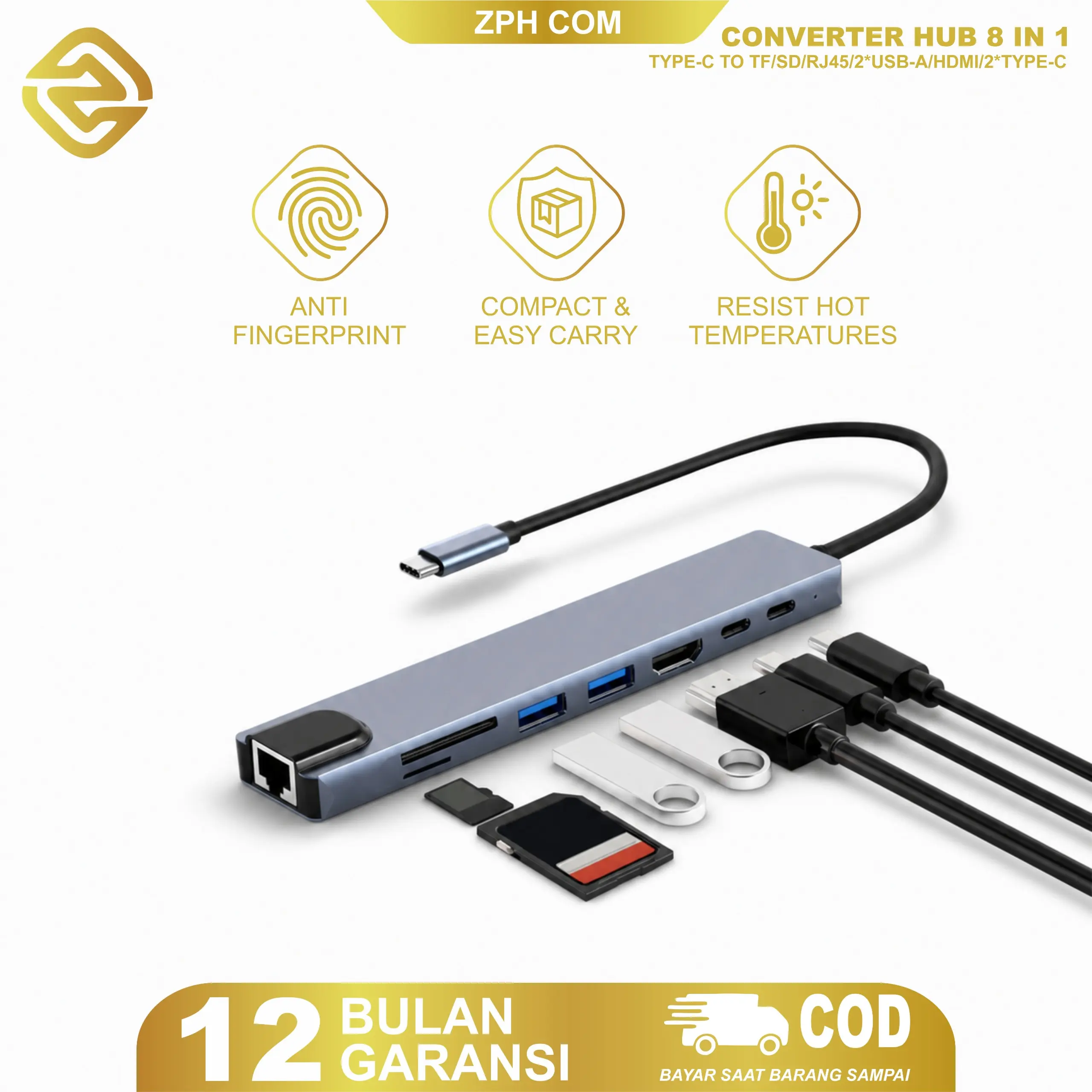 USB 8 In 1 Converter Type C Hub Adapter Multi USB HUB Type-C to USB