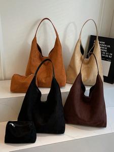 Bolsa de hombro de gamuza de gran capacidad, Bolsa vagabunda de gamuza vintage, Cruzado de cuero suave, Duradero y resistente al desgaste, Moda otoño invierno