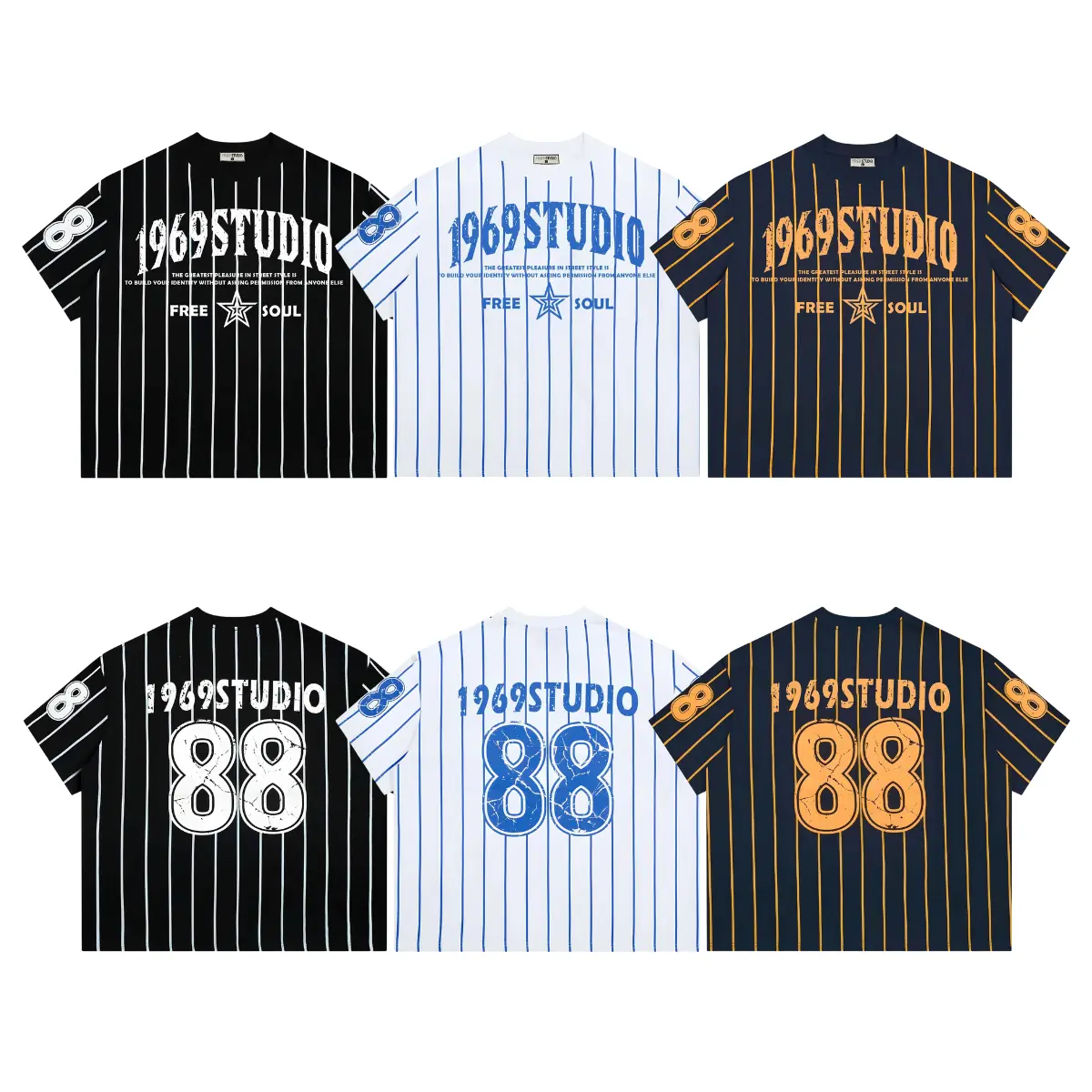 Áo Thun Boxy Kẻ Sọc 1969STUDIO Áo Phông Unisex Top Menswear Cổ Tròn - BX09