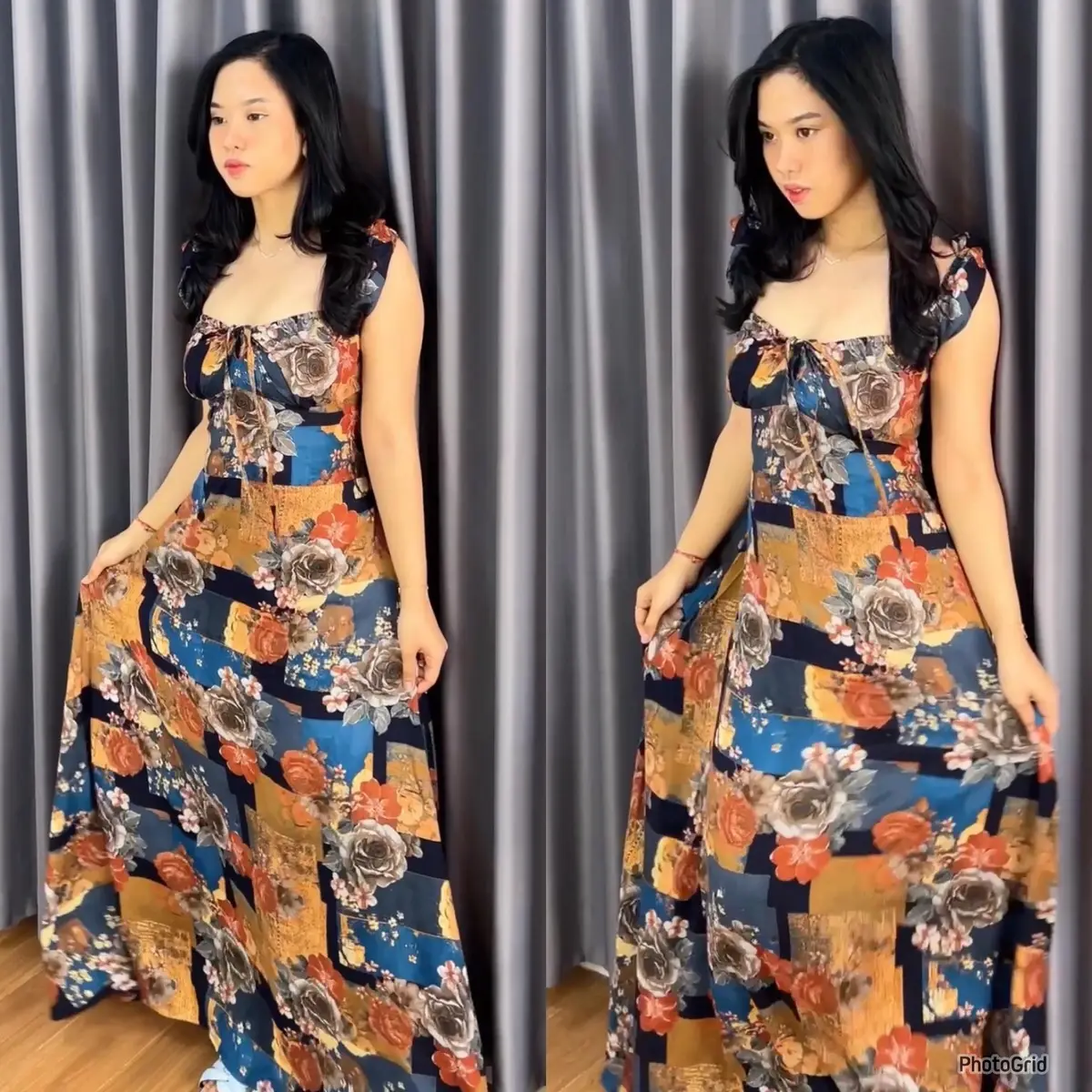 motif bunga besar abu