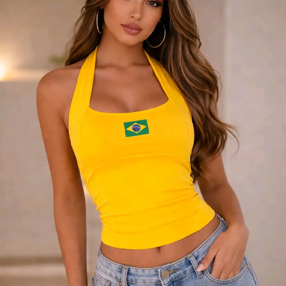 Blusa Regata Feminina Halter Brasil Verão Com Efeito Silicone
