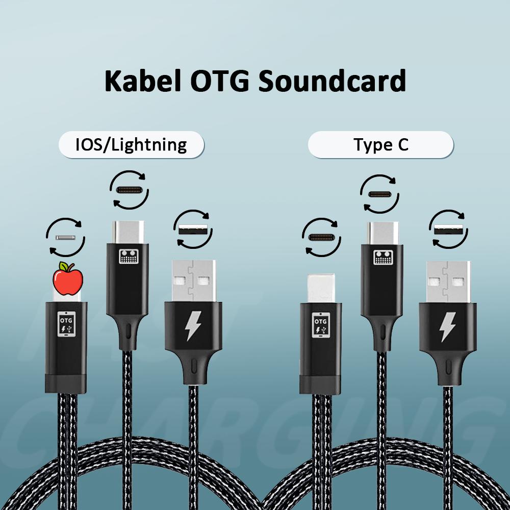 Bonkyo Kabel OTG 2 in 1 Type C & Lightning 1.5m dan 1m untuk Pengisian Daya & Soundcard Live dengan Desain Tahan Tarikan dan Tekukan