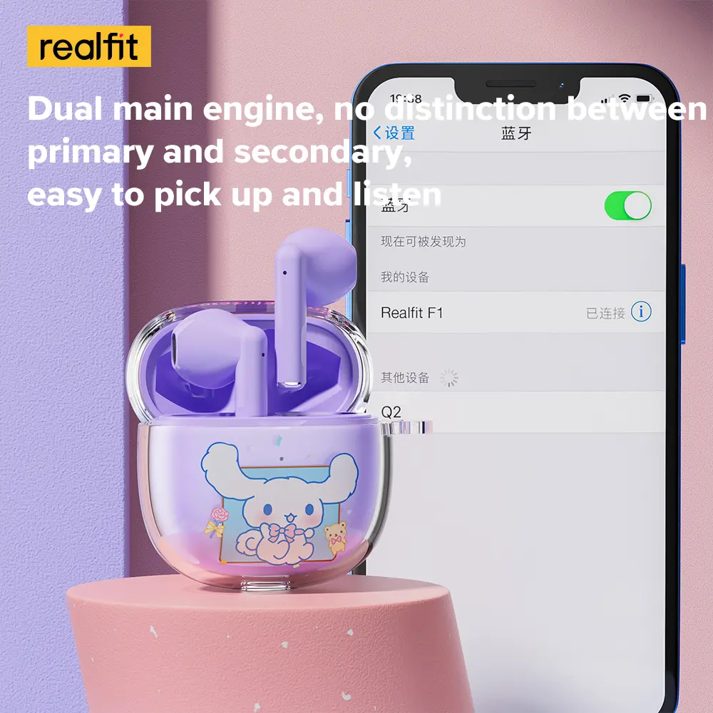 Tai Nghe Nhét Tai Nghe Bluetooth Realfit F1 TWS, Thiết Kế Hoạt Hình Dễ Thương, Đầy Màu Sắc, BT5.3, Tai Nghe Không Dây Mini, Có Mic | BigBuy360 - bigbuy360.vn