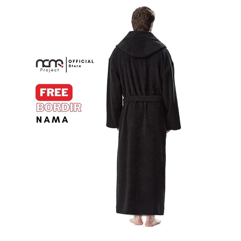 Handuk Kimono Hoodie Bathrobe Black Premium Free Bordir Dewasa 3