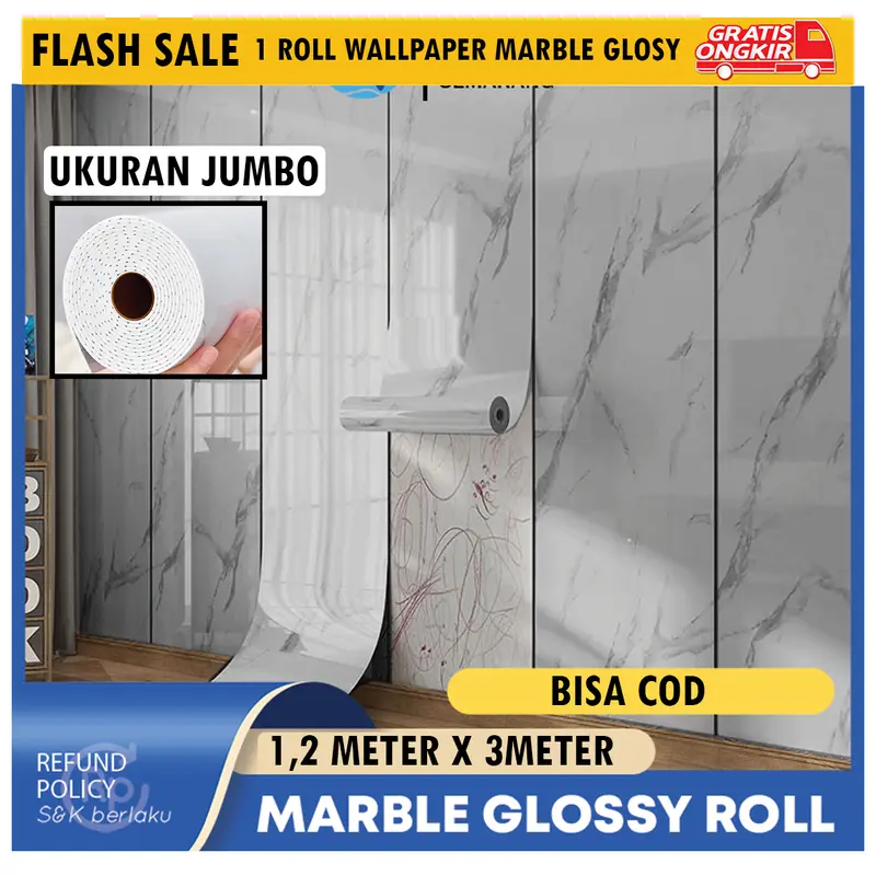 Wallpaper Foam PVC Marmer 1 Roll 1.2m x 3m Motif Marmer Stiker - Marble Glossy 2