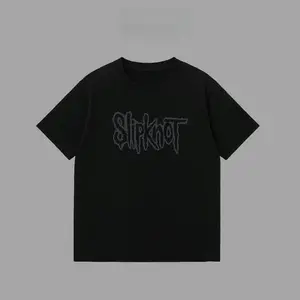 Kaos T-Shirt Reguler Putih & Hitam dengan Desain Cetak DTF Premium - Teks "Slipknot" + Motif Tengkorak di Depan & Belakang, Bahan Cotton Combat bndttnfcki