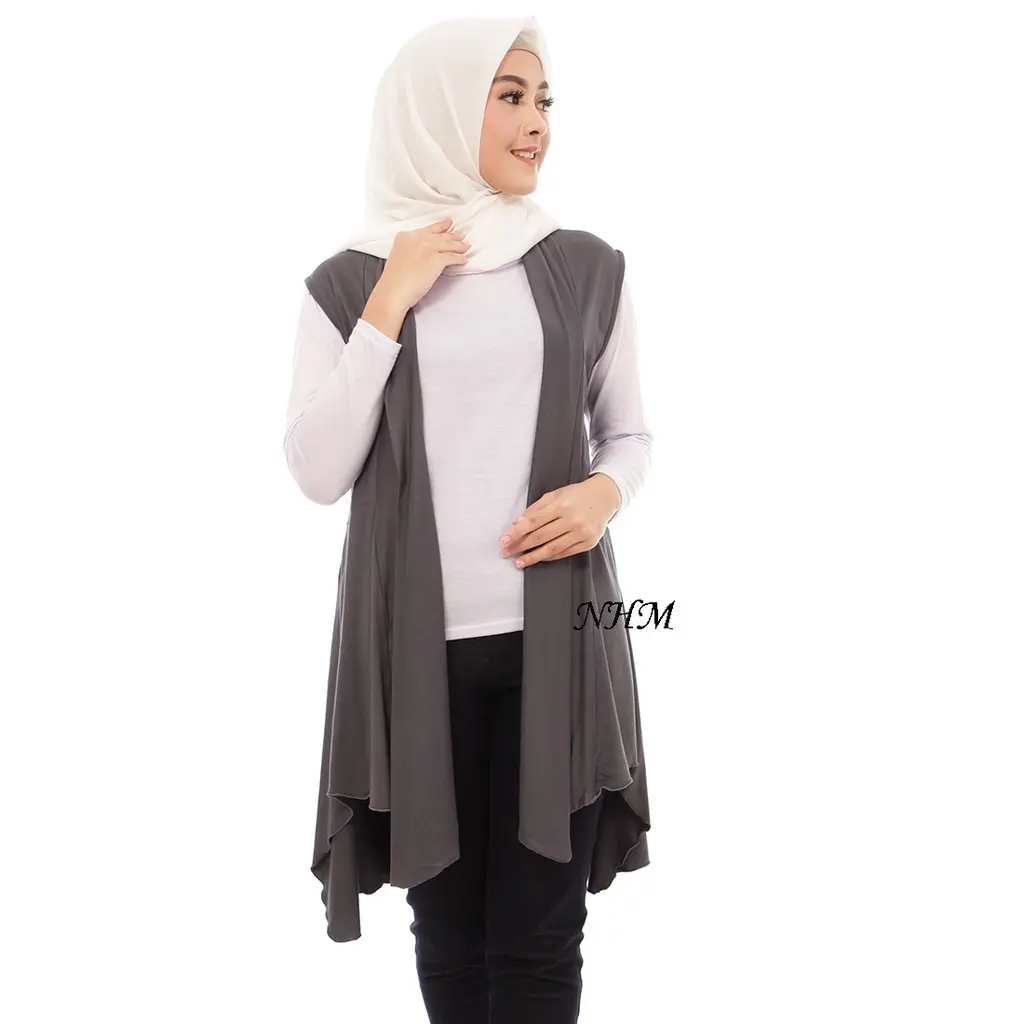 NHM Cardigan Outer Wanita Saskia spandek Rayon Super Cantik Dewasa Muslim Kardigan Panjang Hitam Atasan Basic Baju Remaja